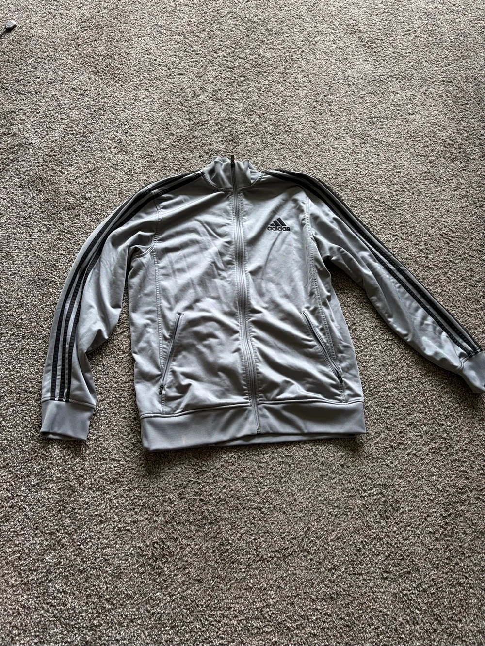 adidas Light Gray Track Jacket with Black Stripes